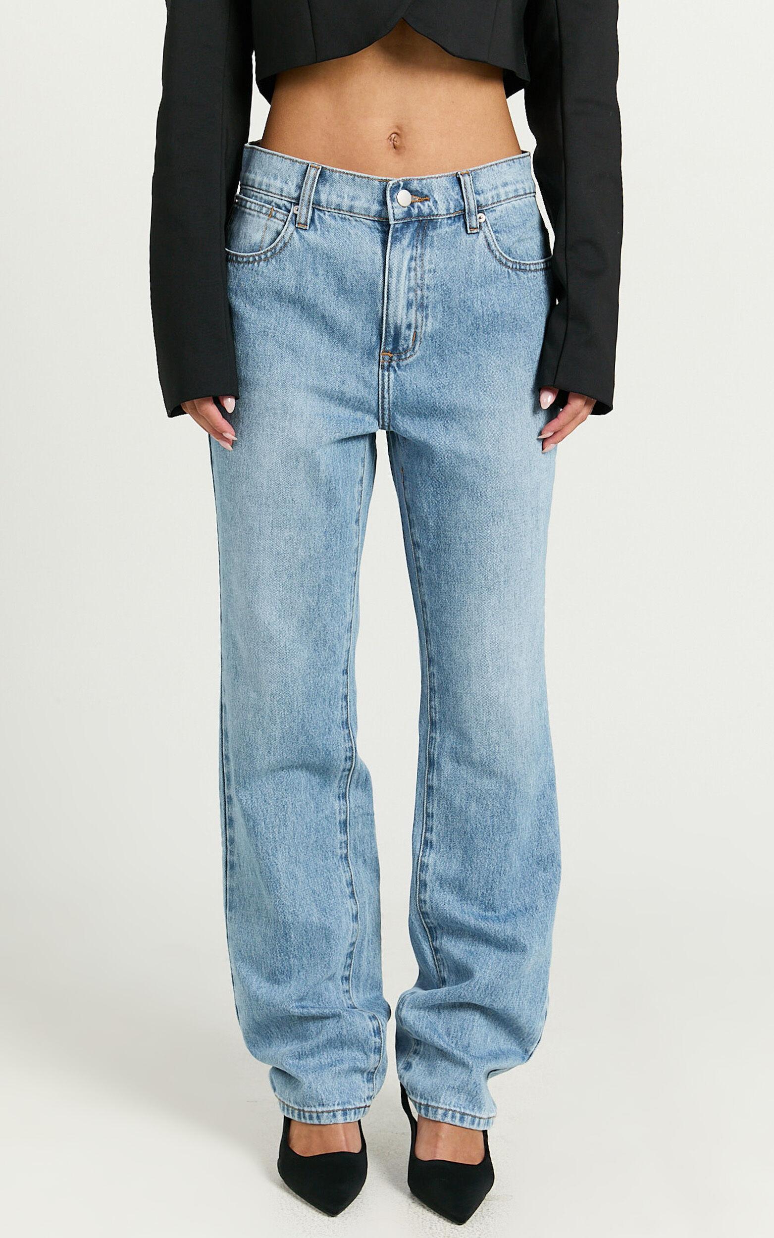 Barker Jeans - Low Rise Recycled Denim Straight Leg Jeans in Mid Blue Wash Product Image