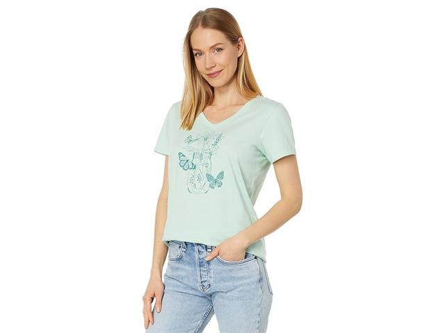 Life is Good Wildflower and Butterflies Jar Short Sleeve Crusher-Lite Tee (Sage ) Women's T Shirt Product Image