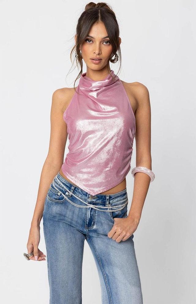 Edikted Women's Shiny Backless Cowl Neck Top Product Image