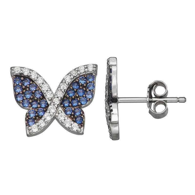 Sterling Silver Lab-Created Blue & White Sapphire Butterfly Stud Earrings, Womens Product Image