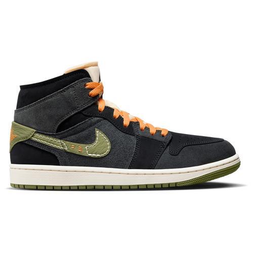 Jordan Mens AJ 1 Mid SE - Basketball Shoes Grey/Black/Green Product Image