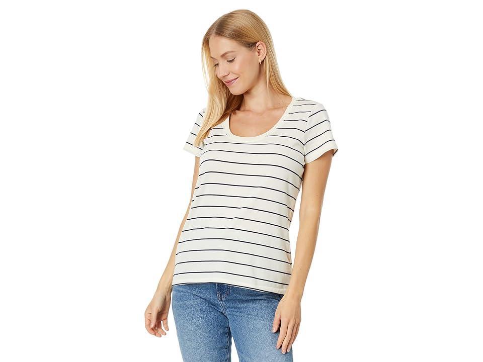 L.L.Bean Soft Stretch Supima Tee Scoop Neck Short Sleeve Stripe (Sailcloth/Classic Navy) Women's Clothing Product Image