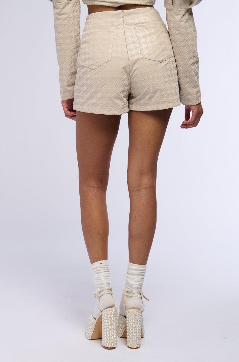 BETTER OFF ALONE PU HOUNDSTOOTH SKORT IN IVORY Product Image