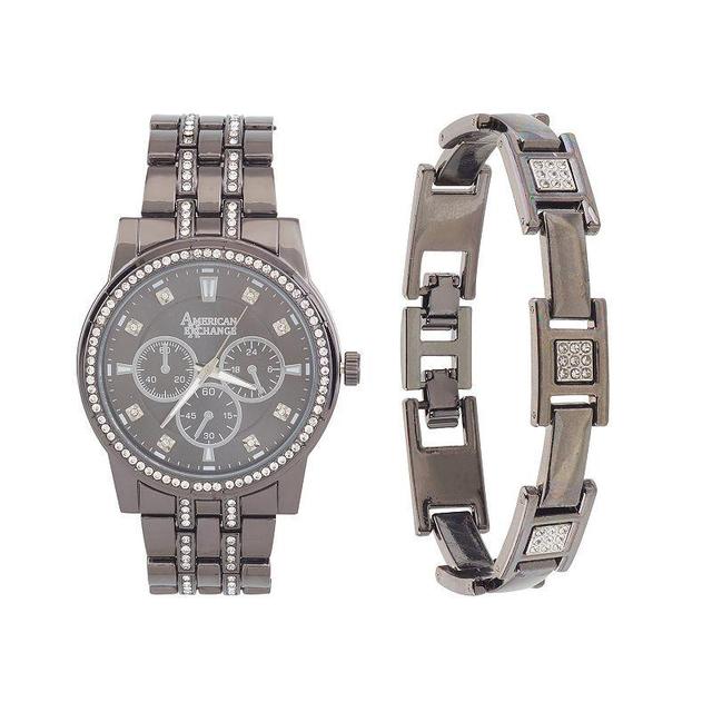 American Exchange Mens Gold Tone Chronograph Watch & Bracelet Set Product Image