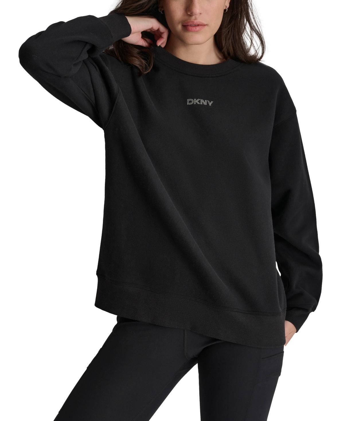 Dkny Sport Womens Mini-Stud-Logo Drop-Shoulder Fleece Crewneck Sweatshirt Product Image