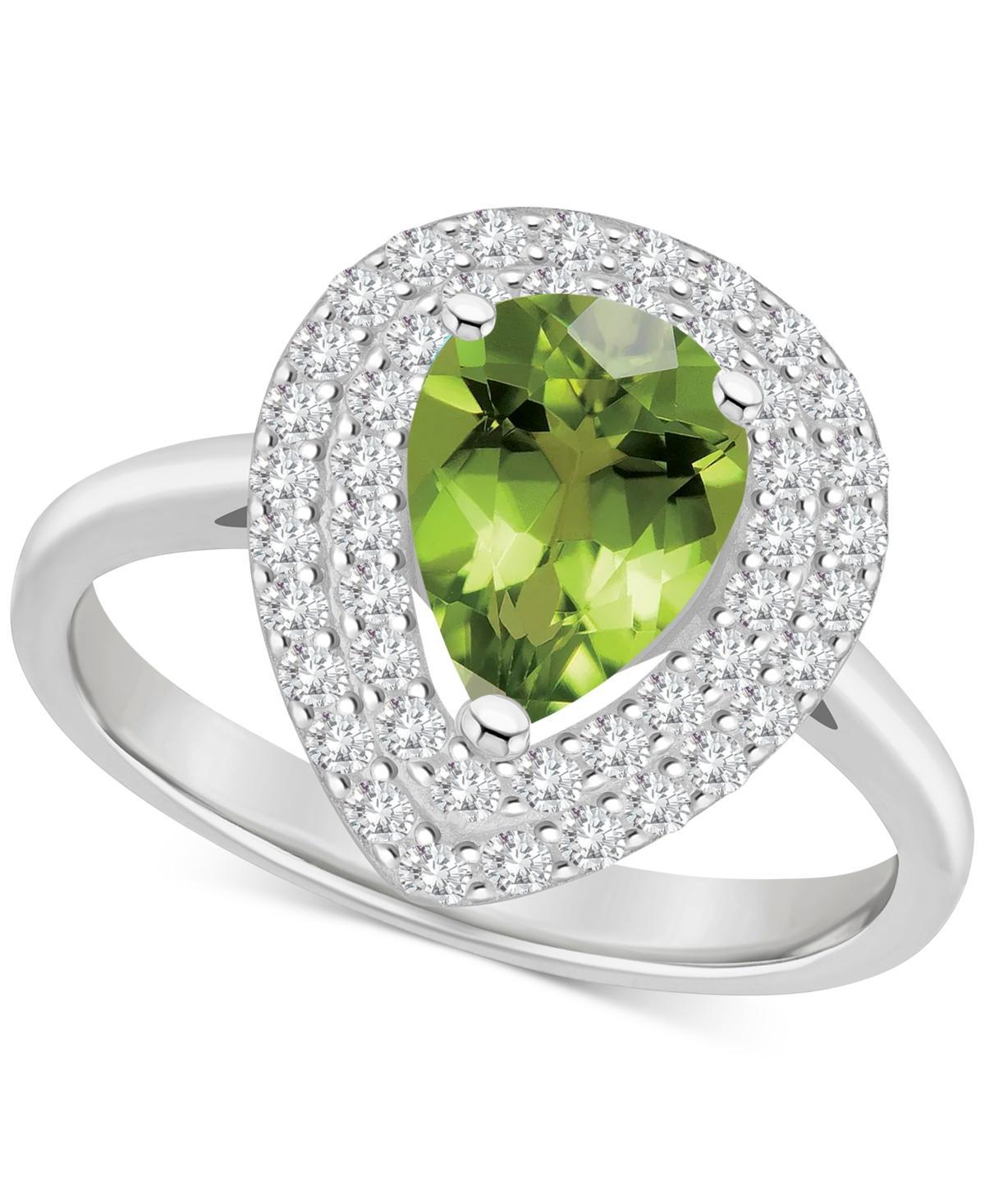 Celebration Gems Sterling Silver Teardrop Peridot & White Topaz Double Halo Ring, Womens Green Product Image