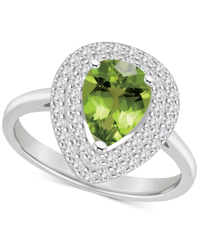 Celebration Gems Sterling Silver Teardrop Peridot & White Topaz Double Halo Ring, Womens Green Product Image