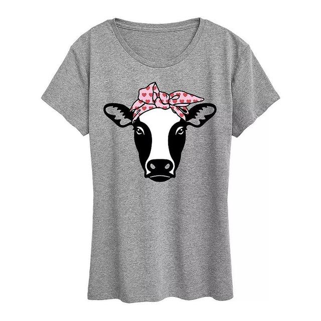 Womens Cow Heart Bandana Graphic Tee Grey Gray Product Image