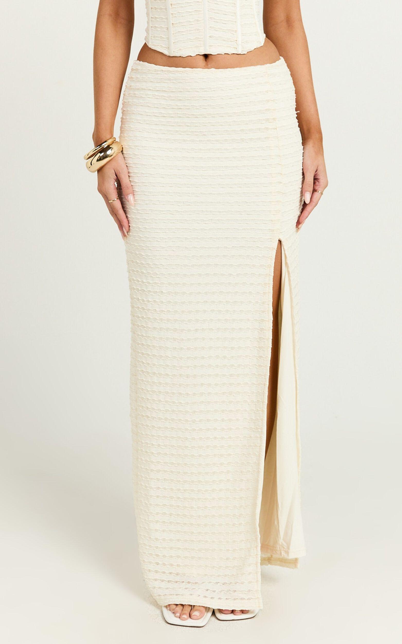 Christina Maxi Skirt - Crochet Maxi Skirt With Front Split in Cream Product Image