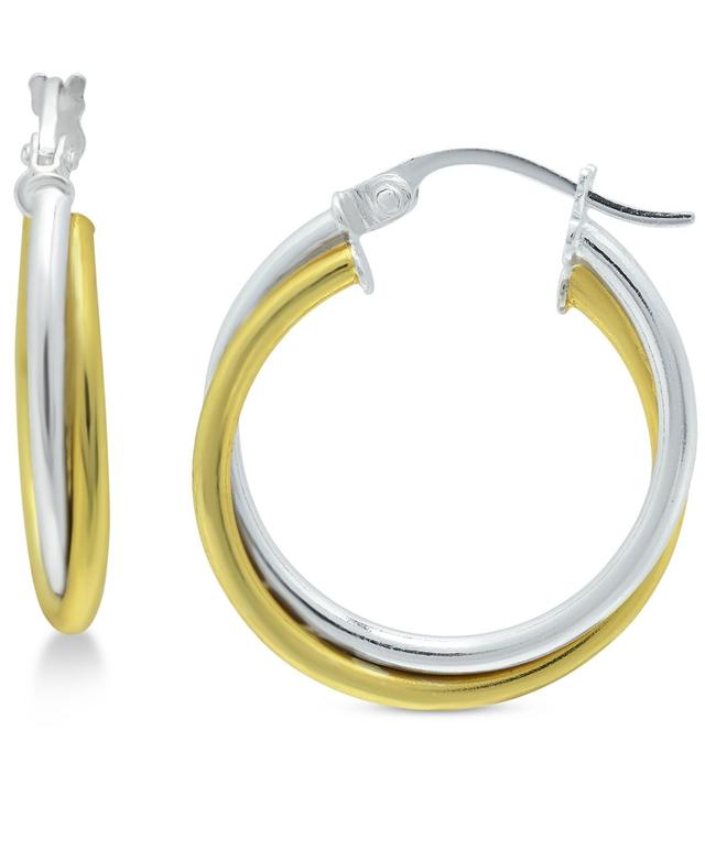 Aleure Precioso Two Tone Sterling Silver 20 mm Interlocking Square Tube Hoop Earrings, Womens, Multicolor Product Image