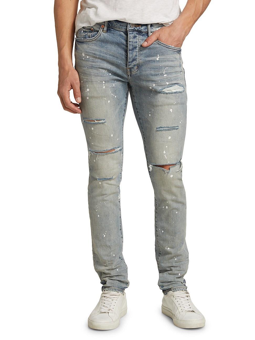 Mens P001 Paint Splatter Distressed Skinny Jeans Product Image