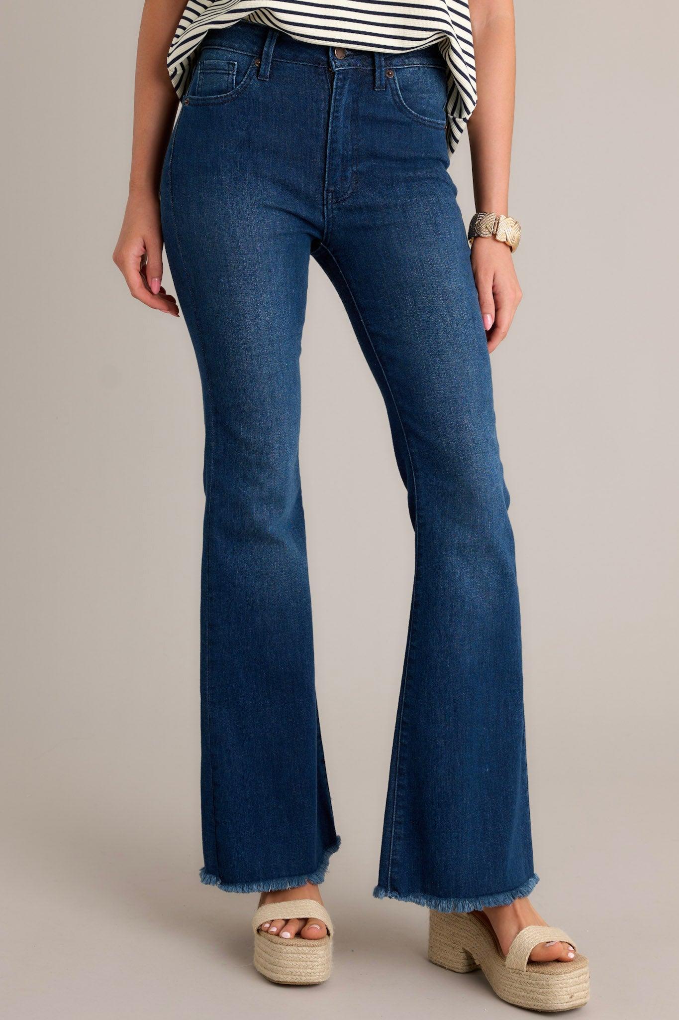 Jump Out Dark Denim Stretch Flare Jeans Product Image