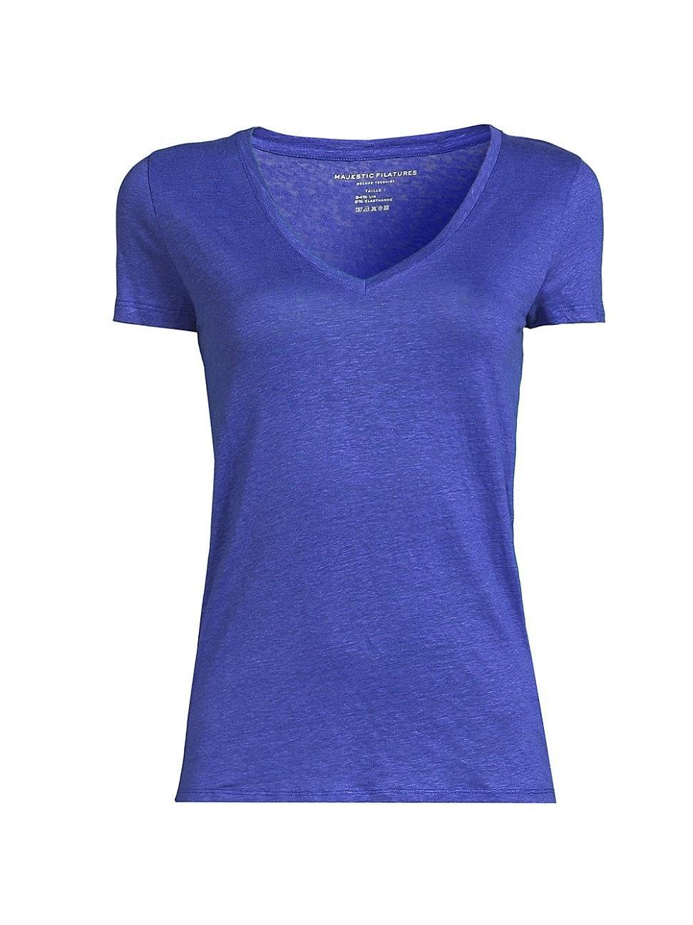 Womens Stretch Linen V-Neck T-Shirt Product Image