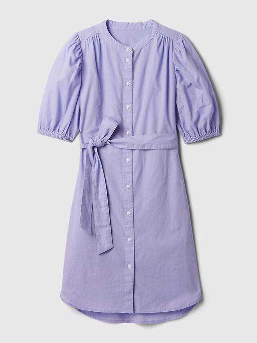 Linen-Cotton Puff-Sleeve Mini Shirtdress Product Image