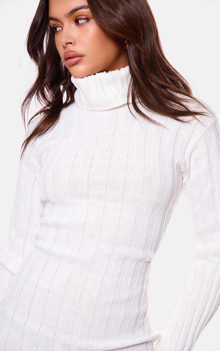 Cream Knitted Roll Neck Sweater Dress Product Image