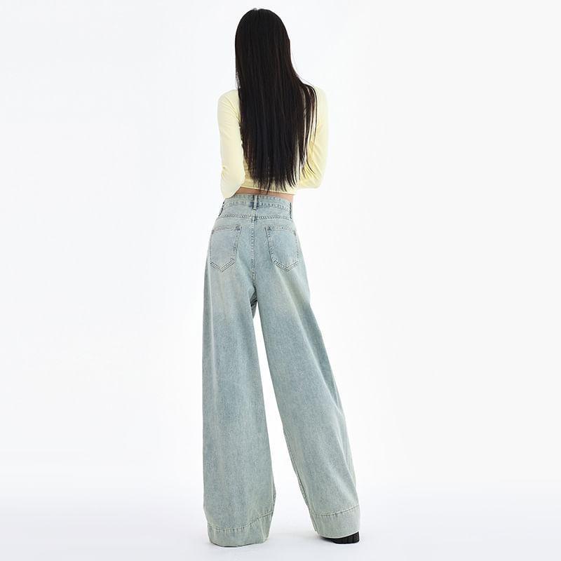 Low Rise Washed Wide Leg Jeans (Various Designs) Product Image