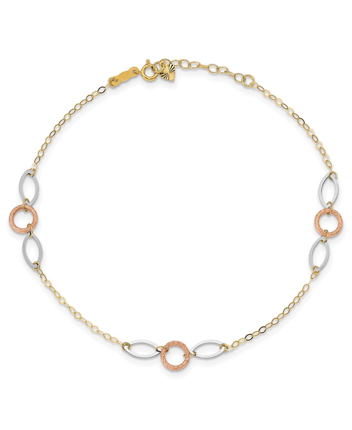 Circle and Oval Anklet in 14k Rose, White and Yellow Gold - Tri Gold Product Image