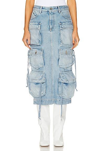 THE ATTICO Denim Midi Skirt Blue. (also in 25, 26, 27, 28, 29). Product Image