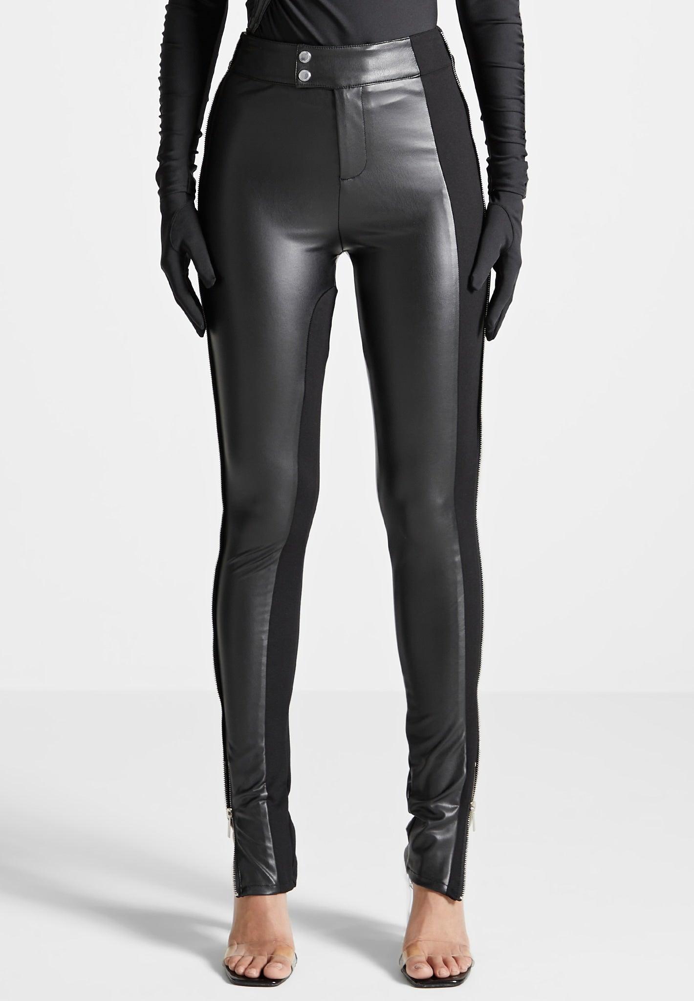 Split Leather Leggings - Black Female Product Image