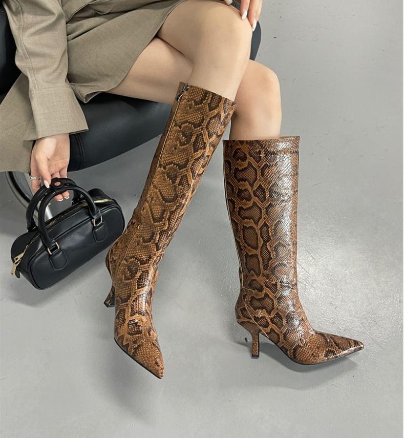 Animal Print Kitten Heel Tall Boots Product Image