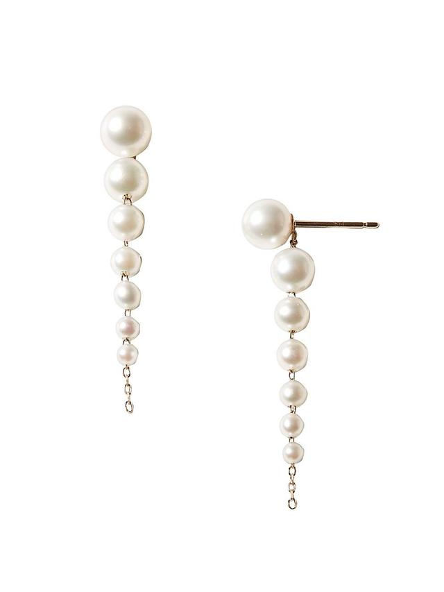 Womens 14K Yellow Gold & Natural Akoya Pearl Drop Earrings Product Image