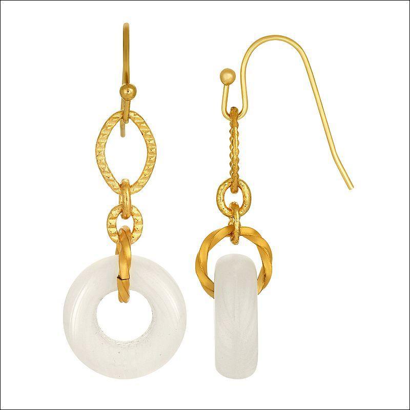 1928 Gold Tone Link Glass Open Circle Drop Earrings, Womens, White Product Image