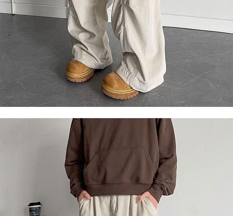 Mid Rise Plain Corduroy Wide Leg Cargo Pants Product Image