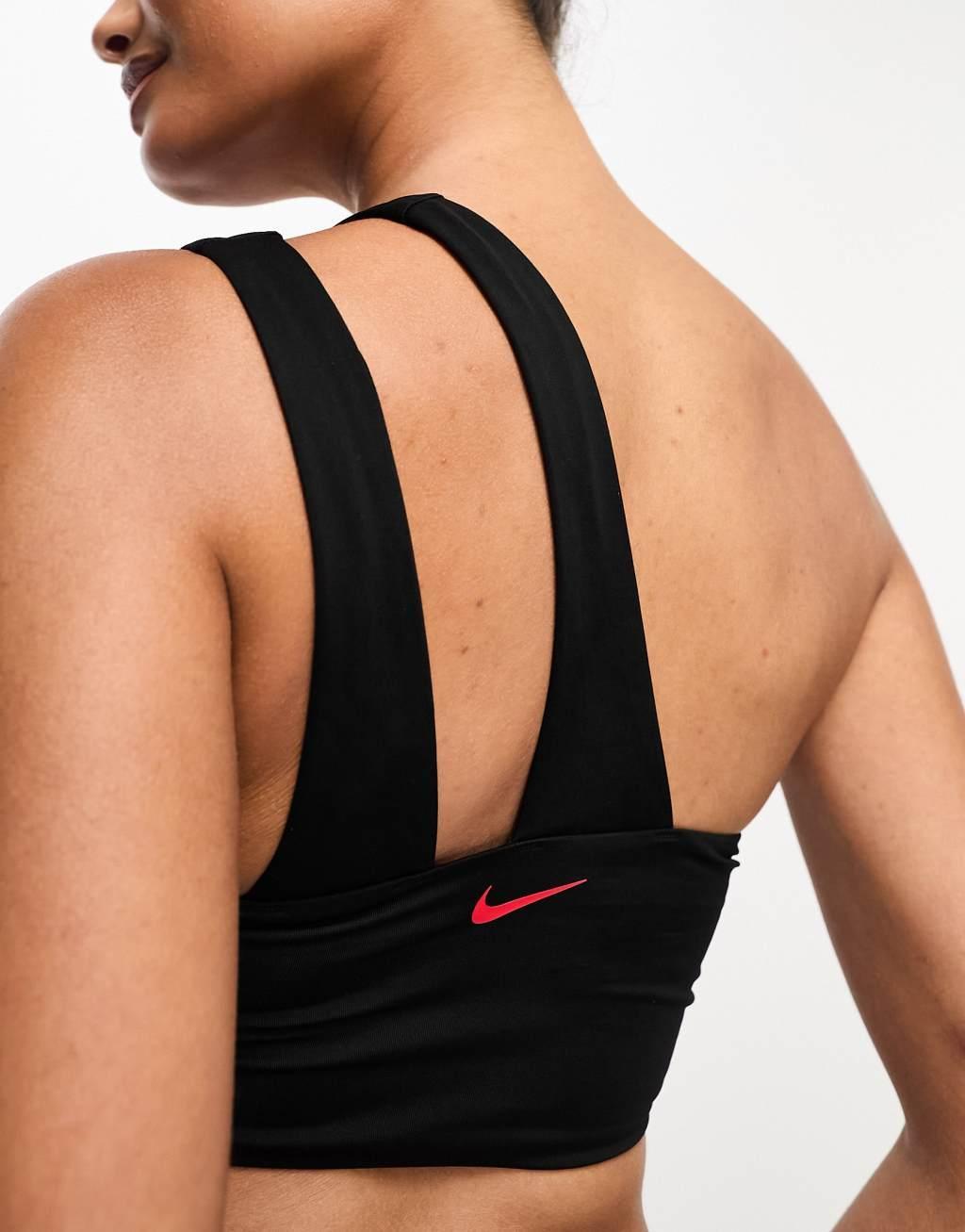 Nike Swimming Icon Sneakerkini asymmetrical bikini top in black and red  Product Image