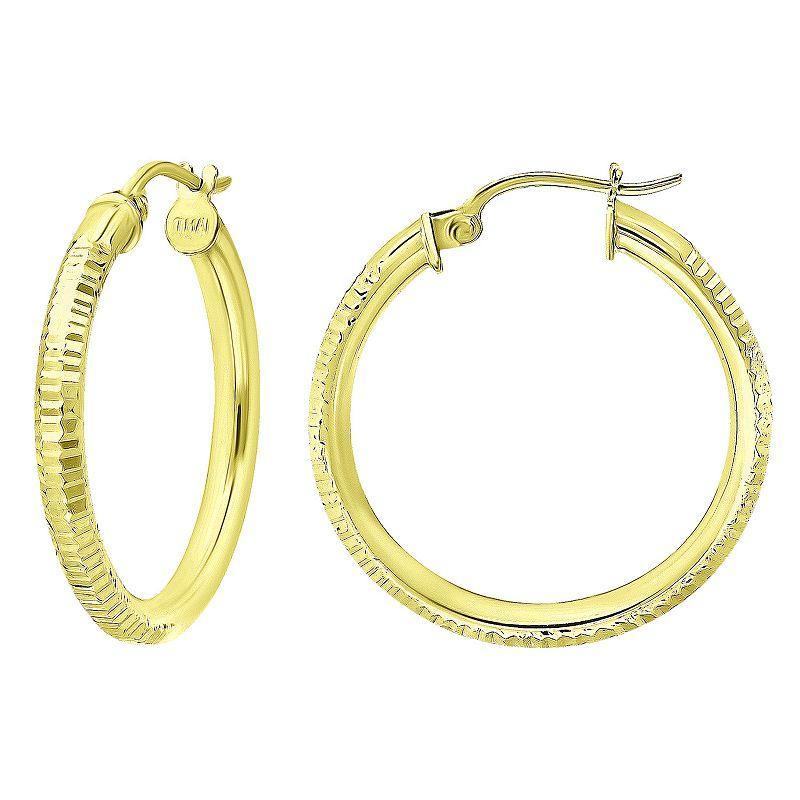 Aleure Precioso Sterling Silver Ribbed Textured Hoop Earrings, Womens Gold Product Image