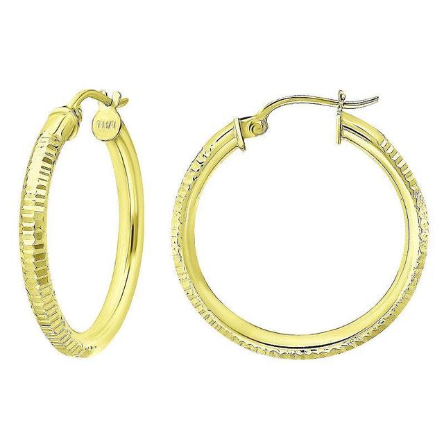 Aleure Precioso Sterling Silver Ribbed Textured Hoop Earrings, Womens Gold Tone Product Image