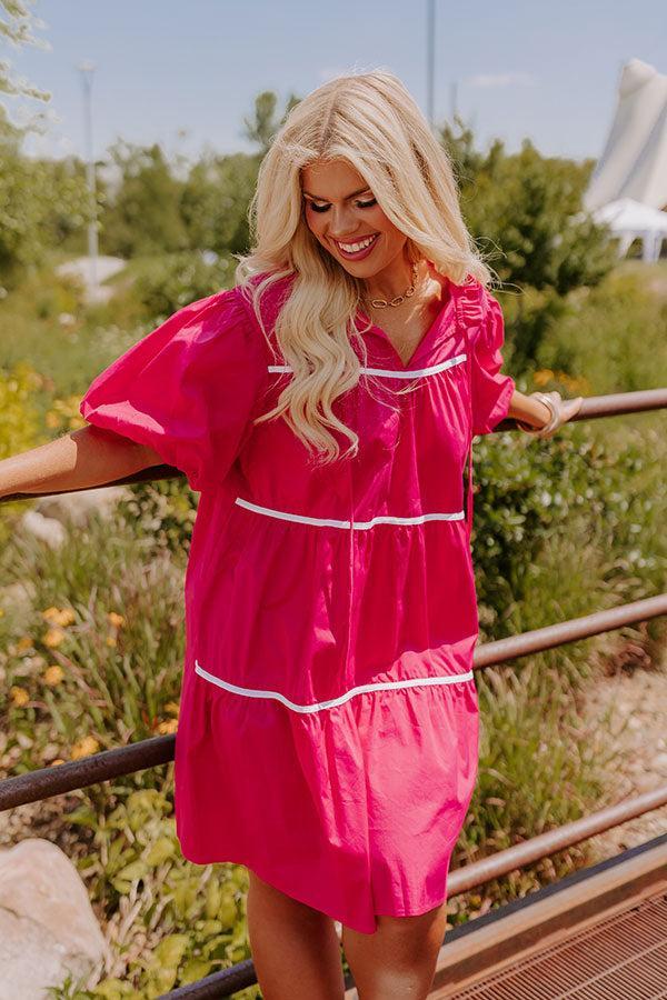 Porch Swing Sippin' Mini Dress in Hot Pink Curves Product Image