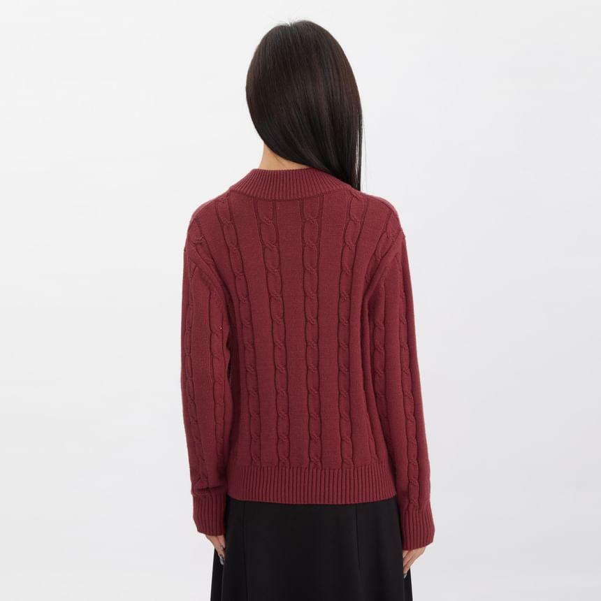 Henley Plain Cable Knit Sweater Product Image