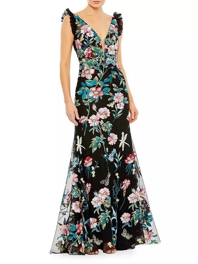 Embroidered Floral Trumpet Gown Product Image