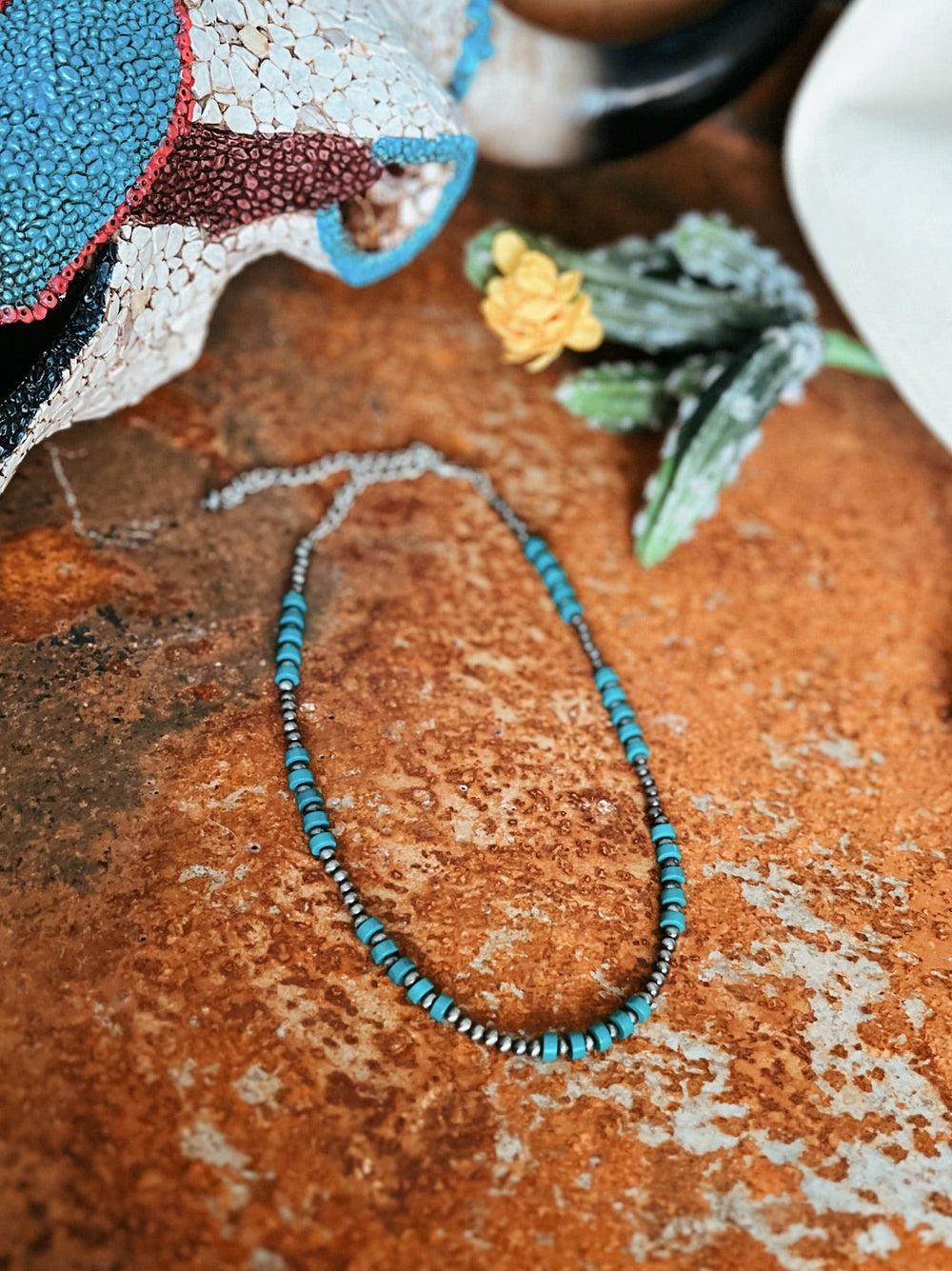 Silver Beaded Turquoise Necklace Product Image