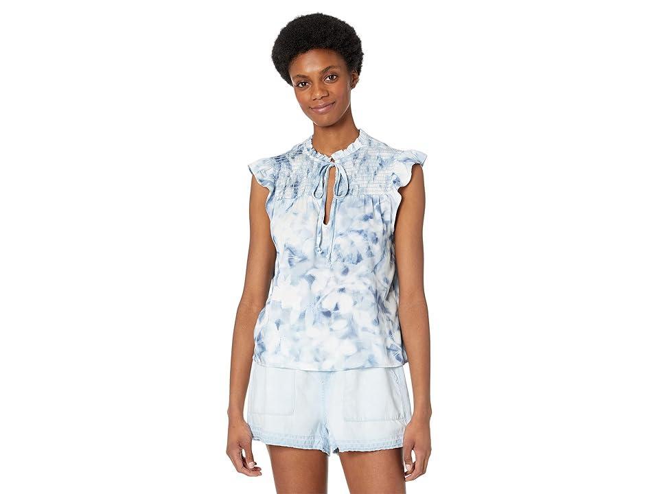 bella dahl Sleeveless Smocked Ruffle Top (Indigo Petal Print) Women's Clothing Product Image