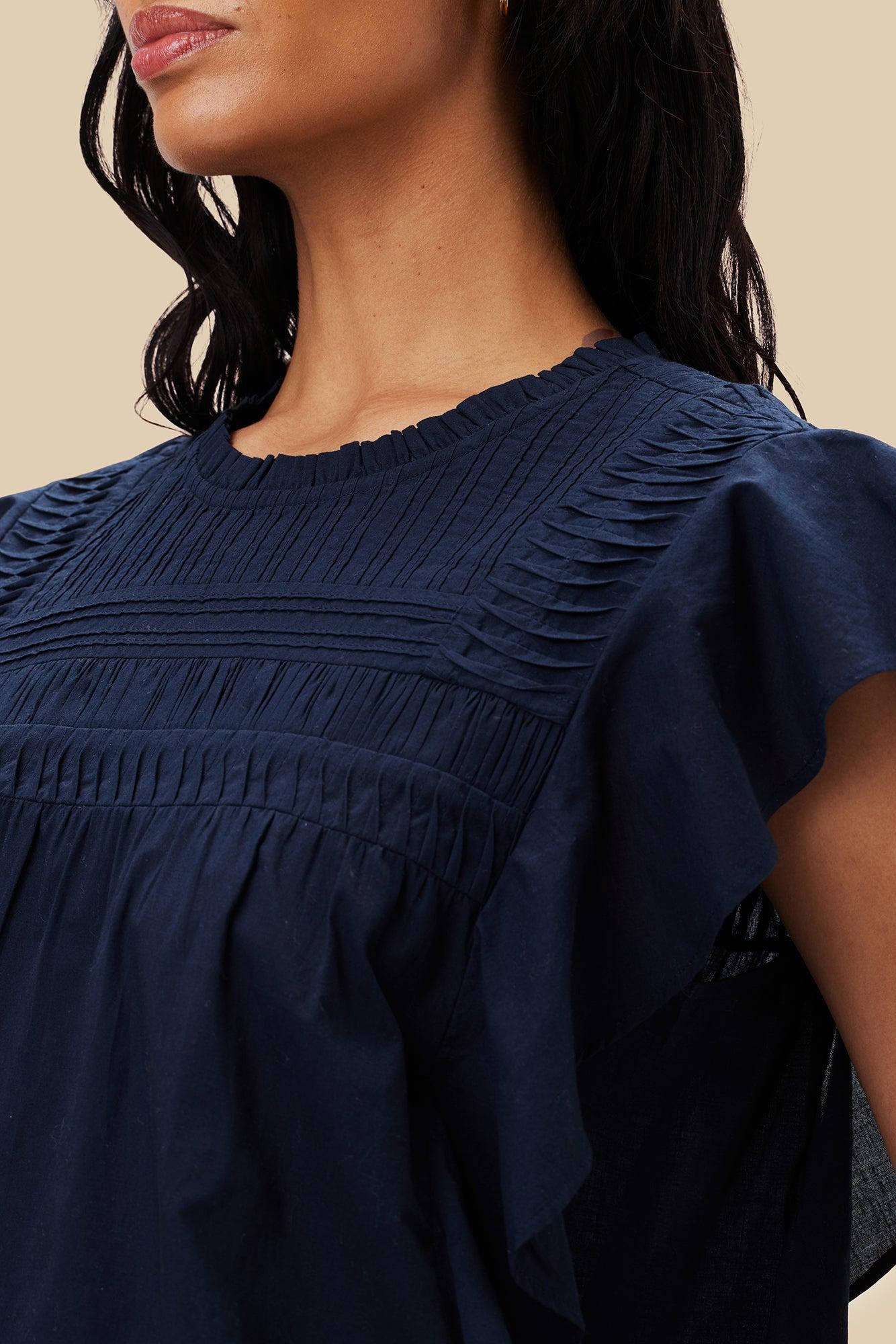 Aida Organic Cotton Blouse - Navy Blue Product Image