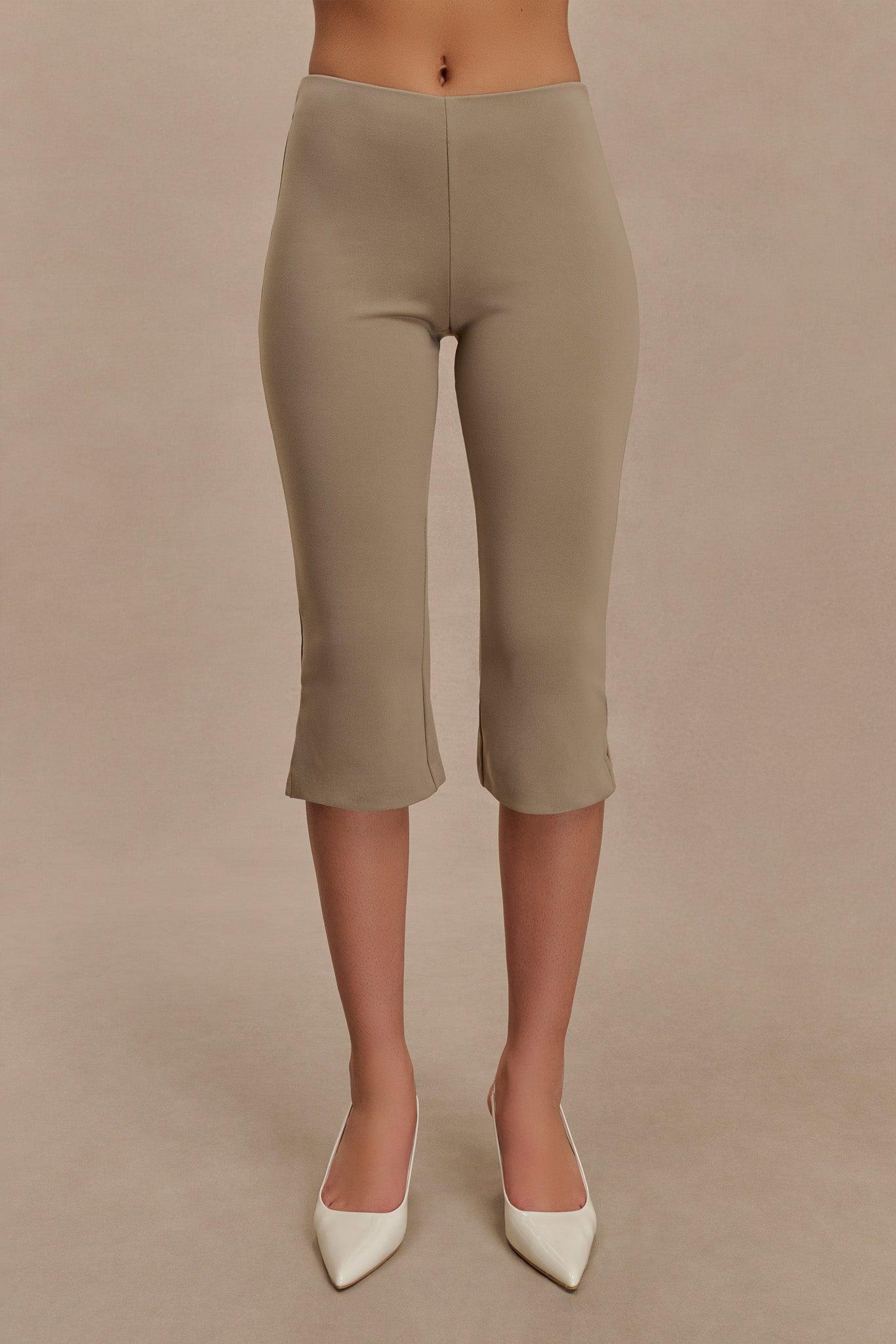 Layla Flared Crepe Capri Pants - Mushroom product image