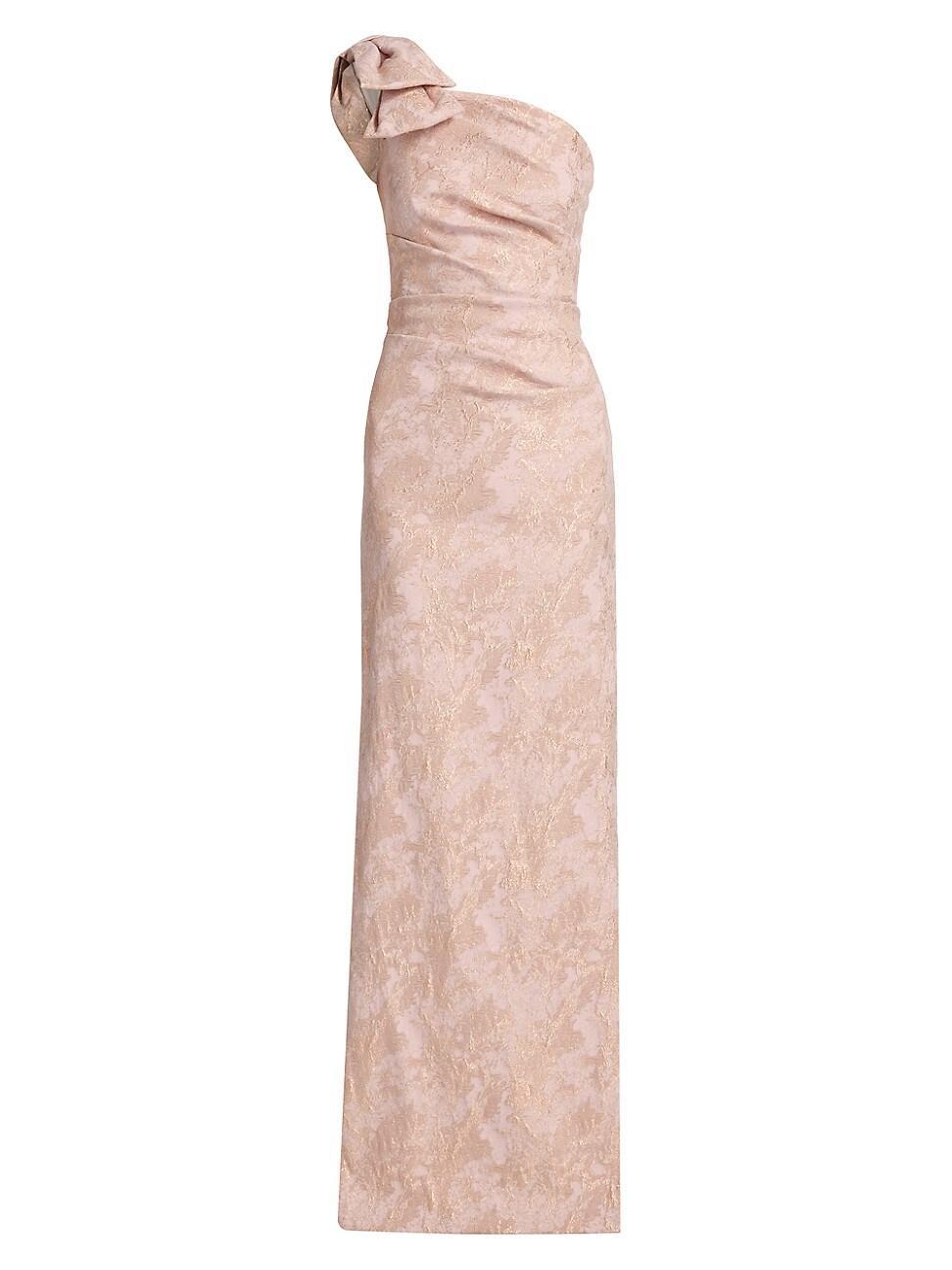 Womens Metallic Jacquard One-Shoulder Column Gown Product Image