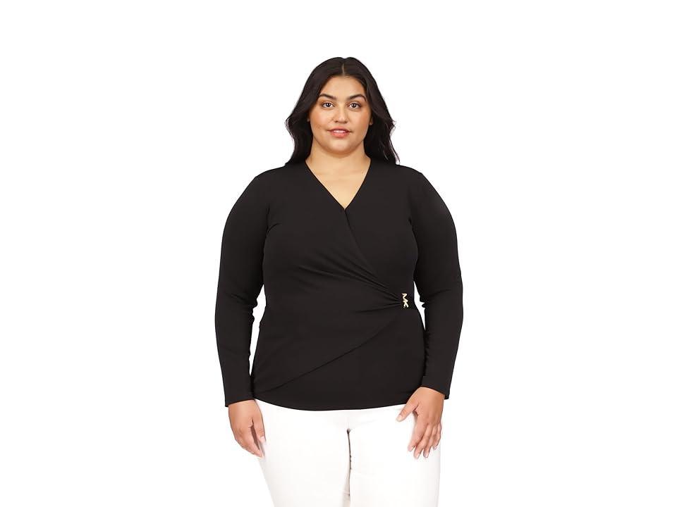 MICHAEL Michael Kors Plus Size Long Sleeve Hardware Faux Wrap Top Women's Clothing product image