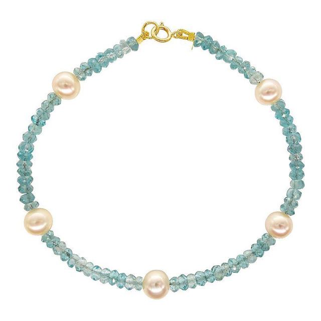 Jewelmak 14k Gold Apatite & Freshwater Cultured Pearl Anklet, Womens Product Image