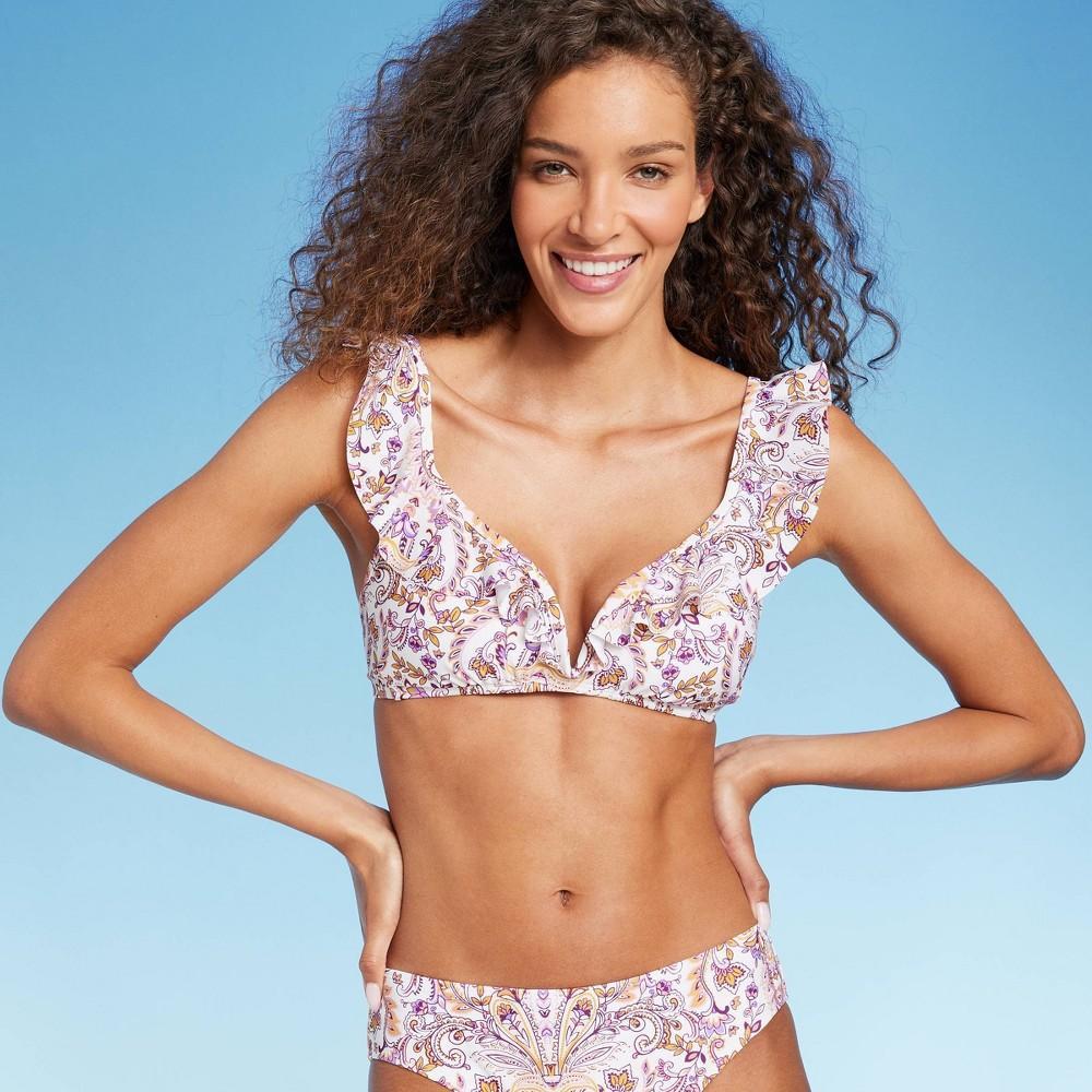 Womens Ruffle Bralette Bikini Top - Shade & Shore Paisley Print XL Product Image