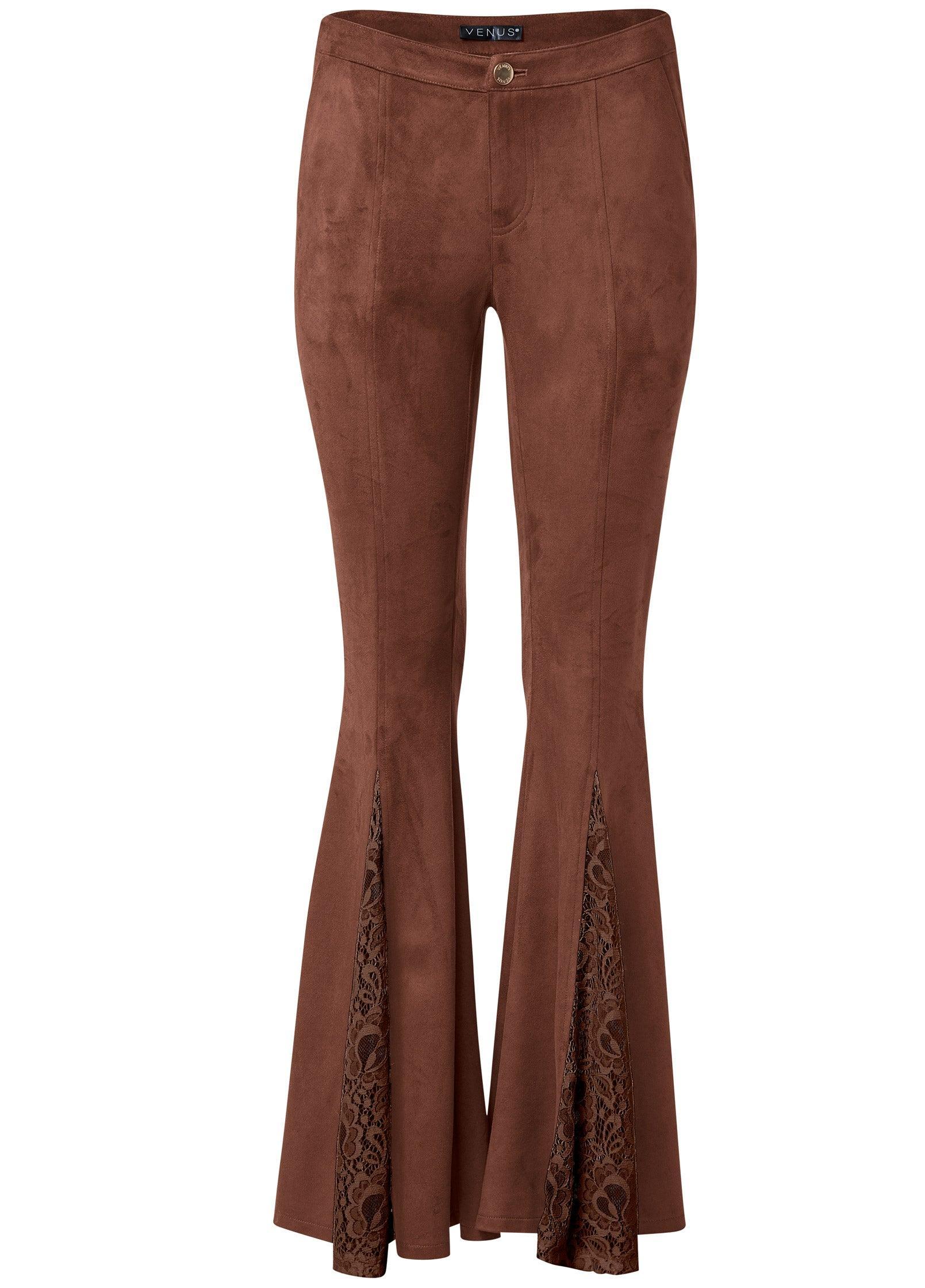 Faux Suede Flare Pants - Brown Multi product image