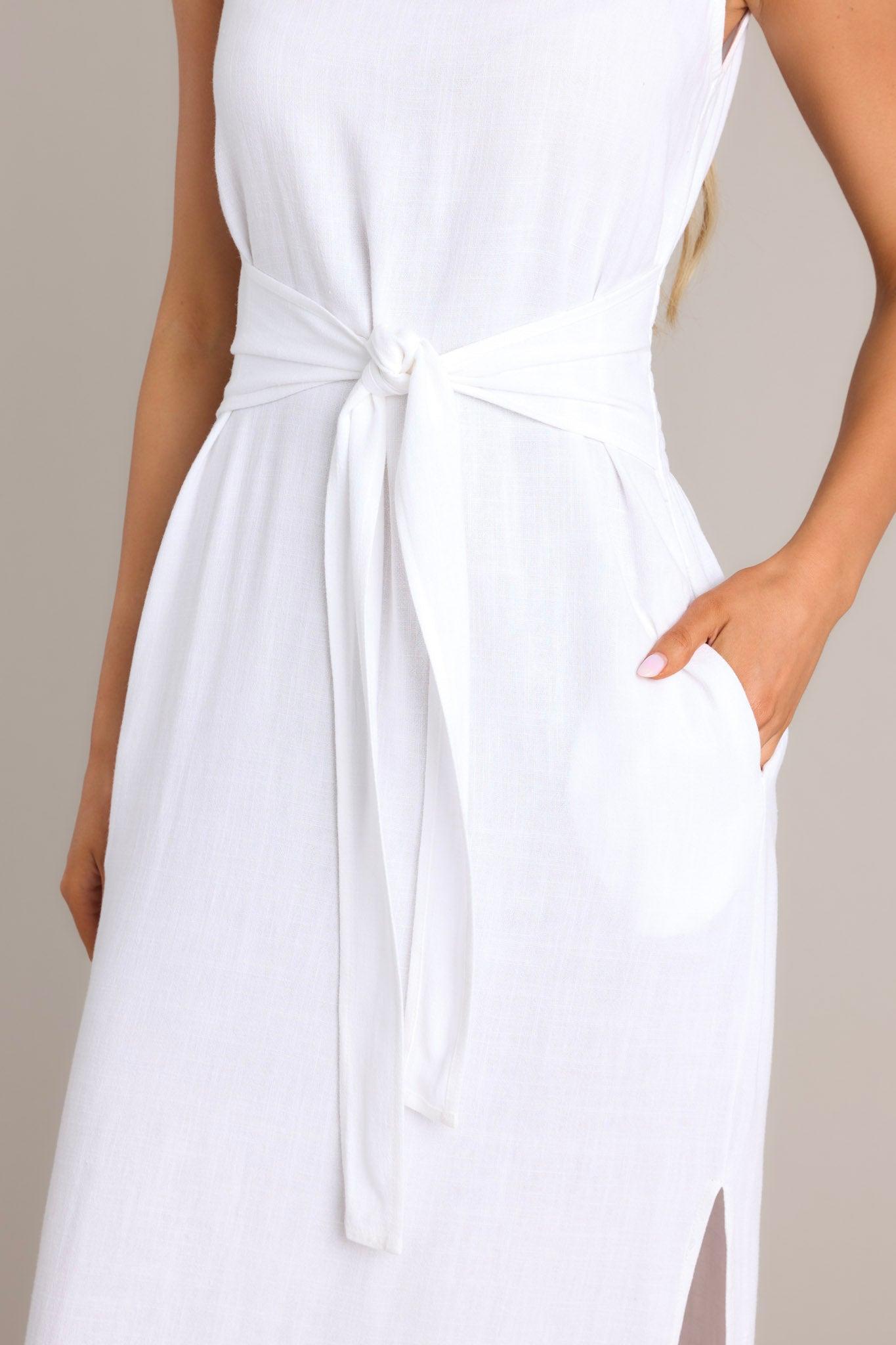 Nurturing Spirit White Waist Tie Maxi Dress Product Image