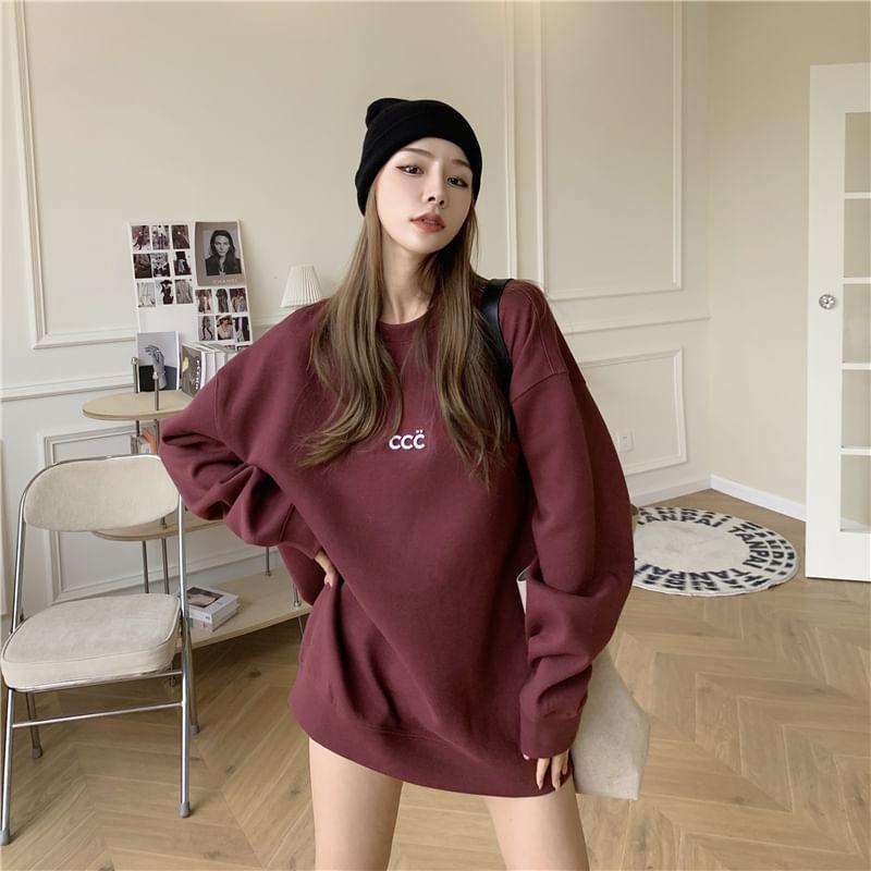 Drop Shoulder Round Neck Lettering Oversized Pullover Product Image