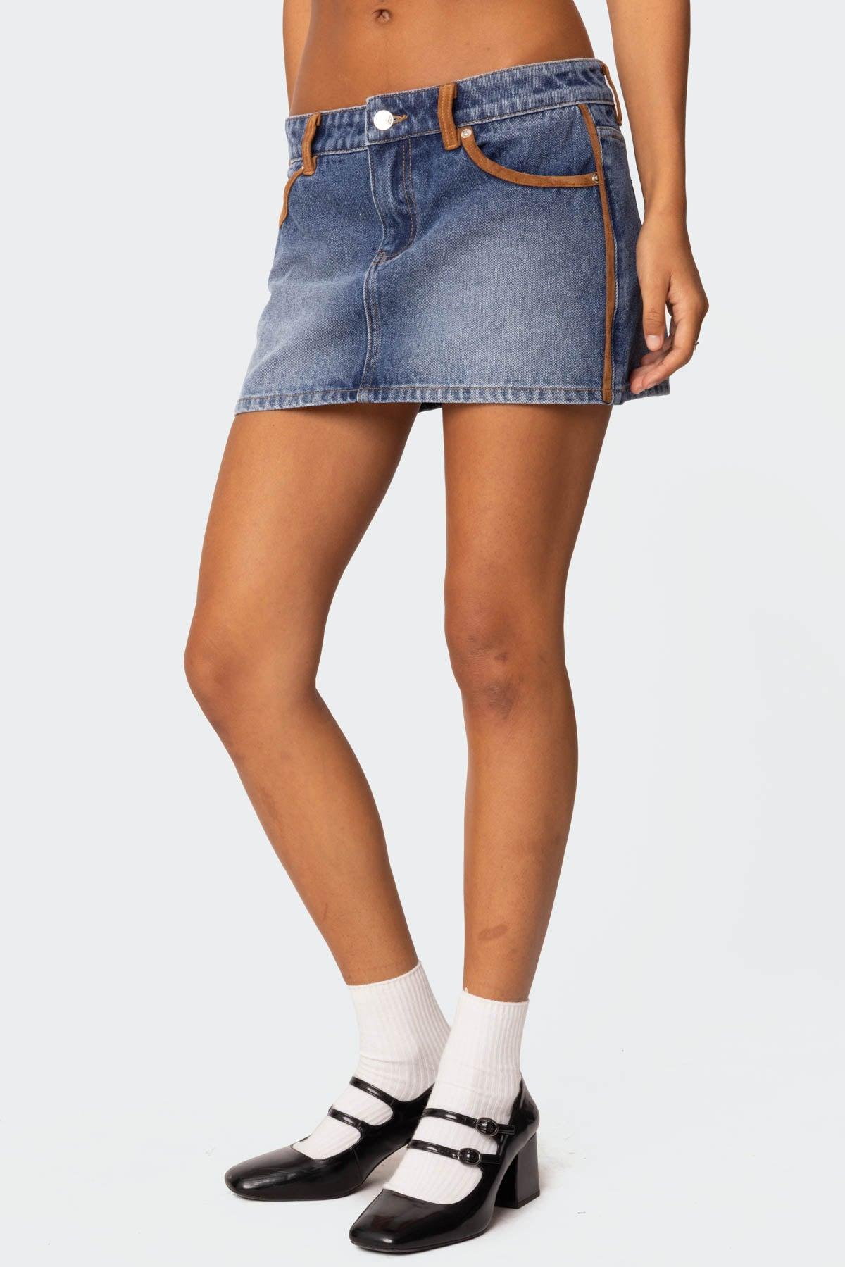 Vera Suede Trim Denim Mini Skirt Product Image