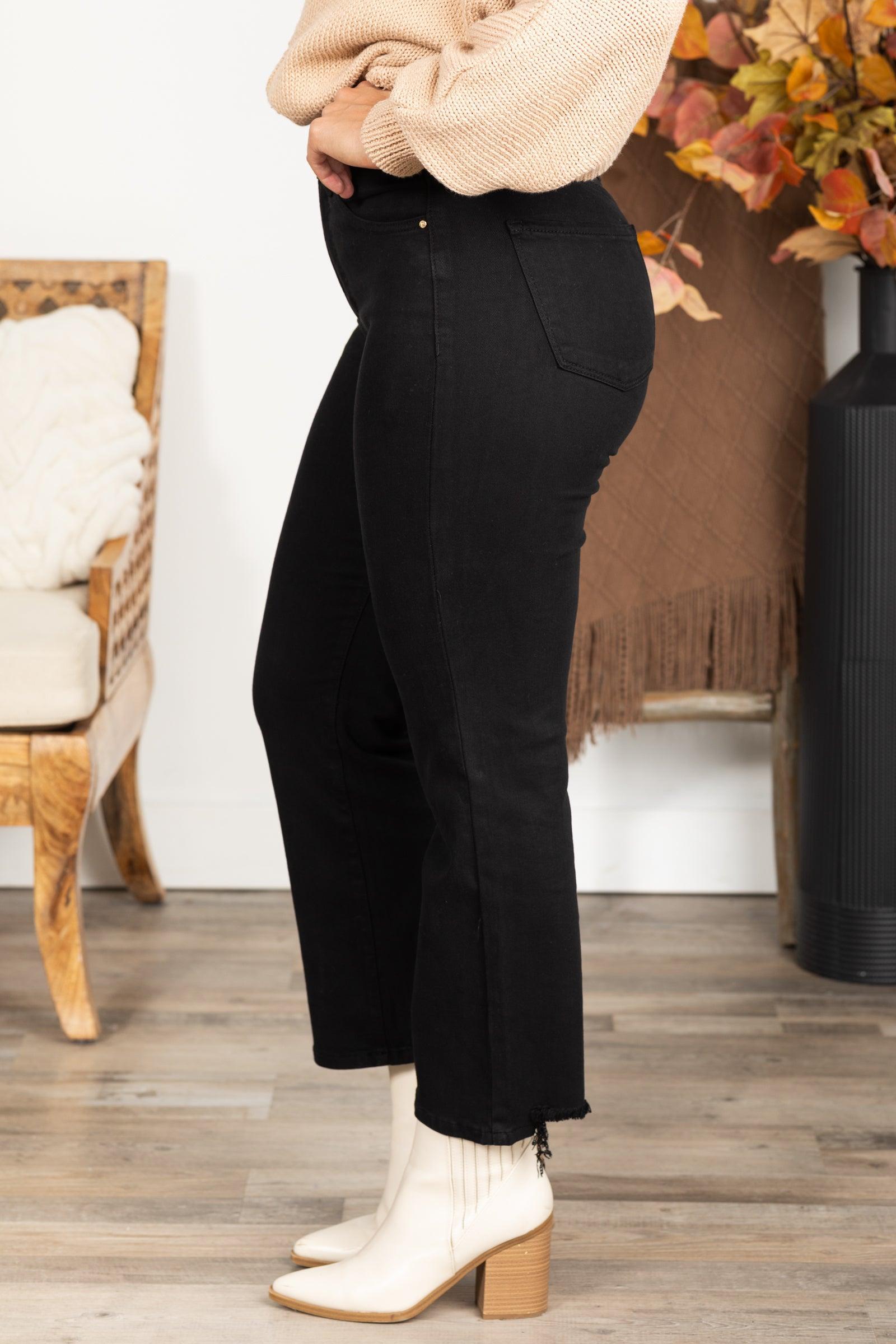 Risen Black Tummy Control Crop Straight Pants Product Image