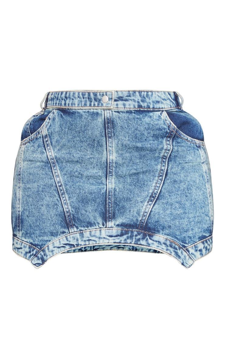 Plus Vintage Wash Washed Curved Hem Denim Mini Skirt Product Image