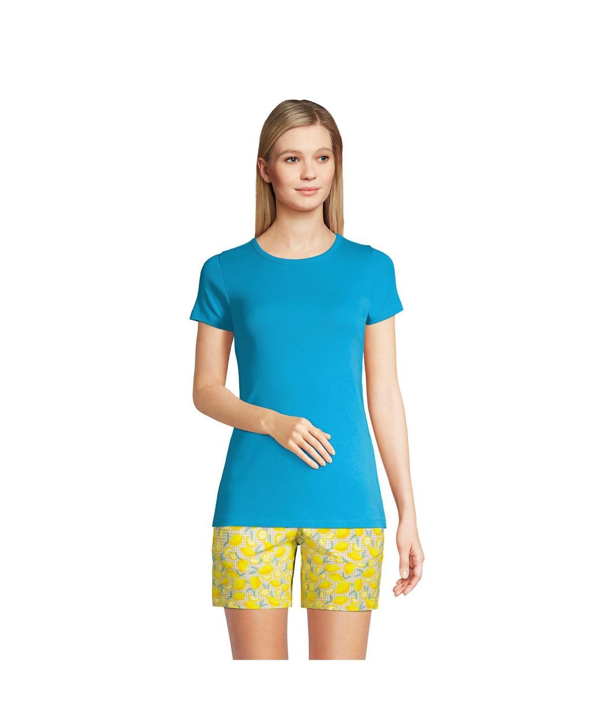 Petite Lands End All-Cotton Crewneck Tee, Womens Blue Team Stripe Product Image