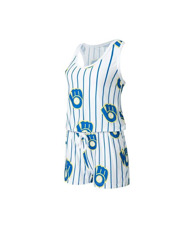 Womens Concepts Sport White Milwaukee Brewers Reel Pinstripe Knit Romper Product Image