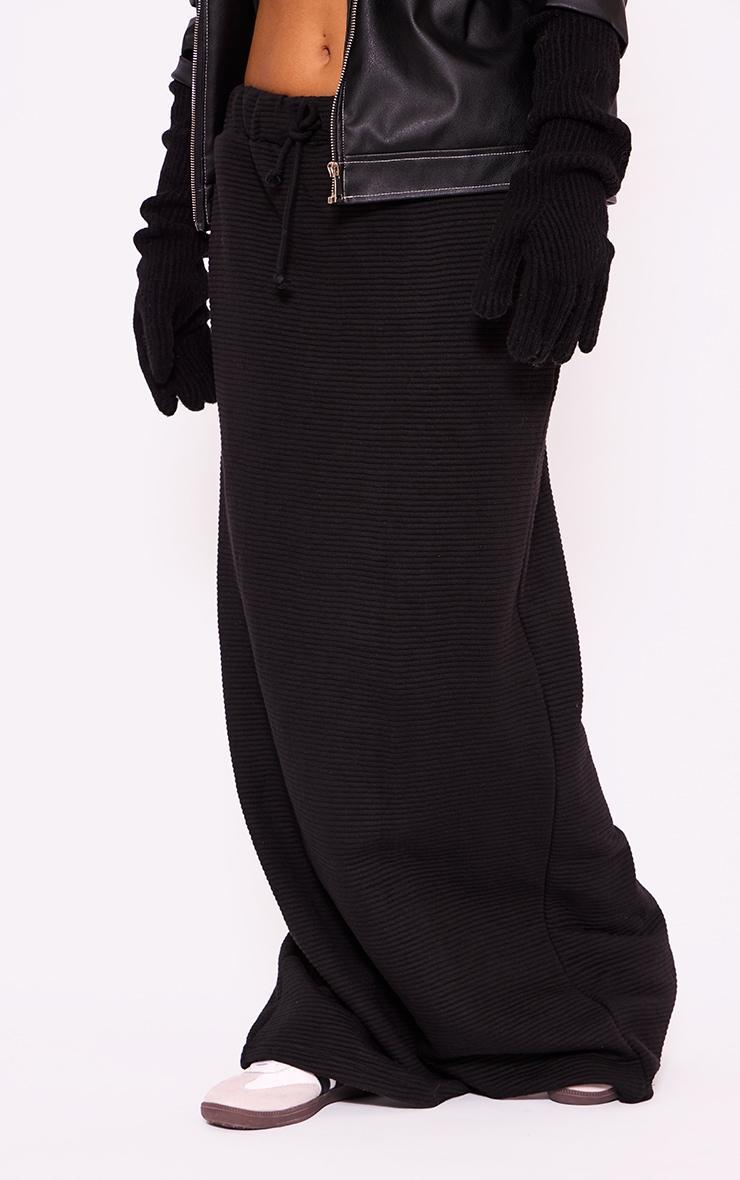 Black Thick Rib Drawstring Waist Maxi Skirt Product Image